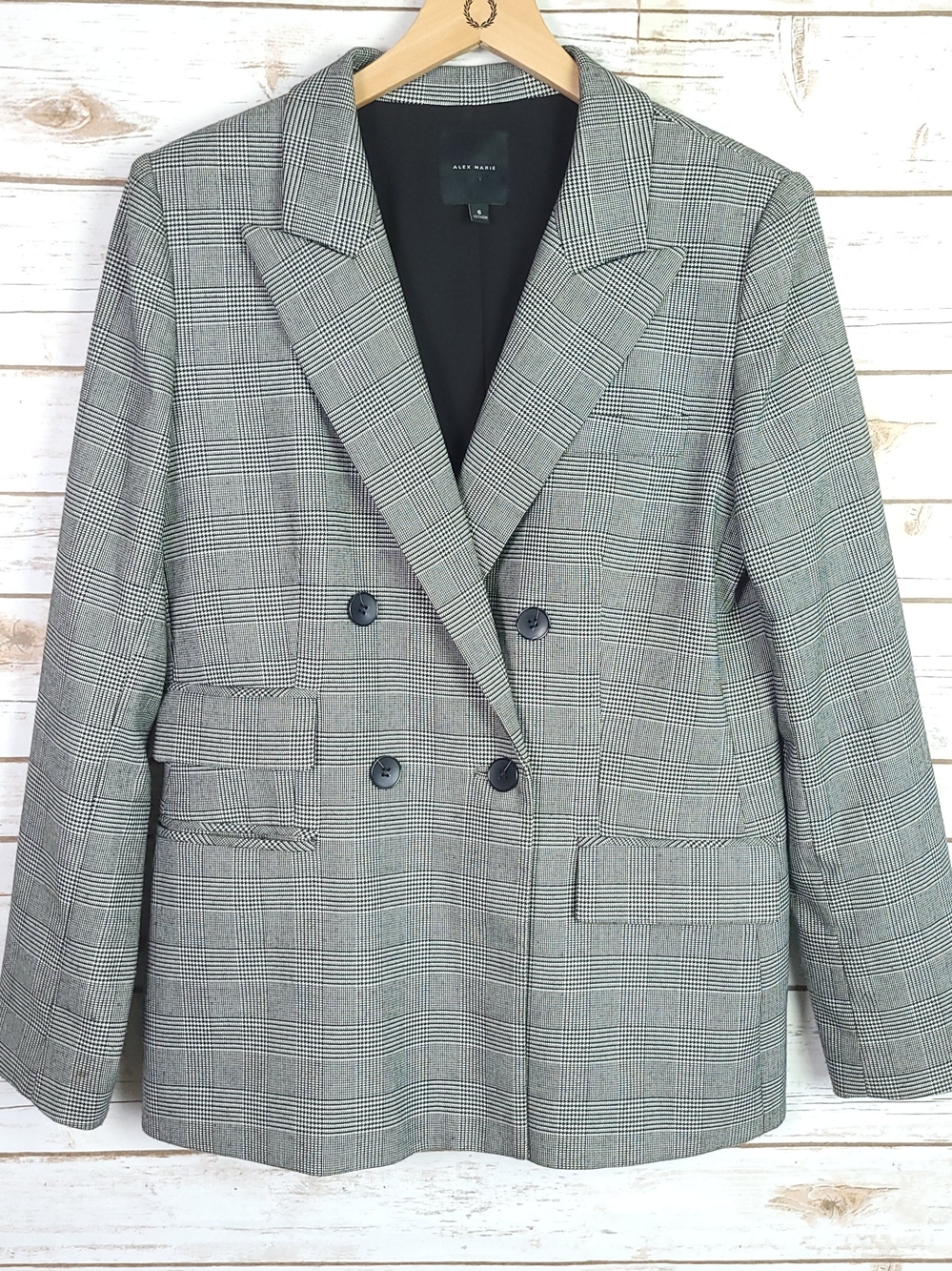 Alex Marie Gray Glen Plaid Double-Breasted Blazer Size 6